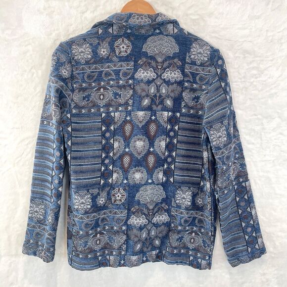 Vintage Sag Harbor Jacket Blue Gray Tapestry Woven Textured Womens 6 - Picture 6 of 7